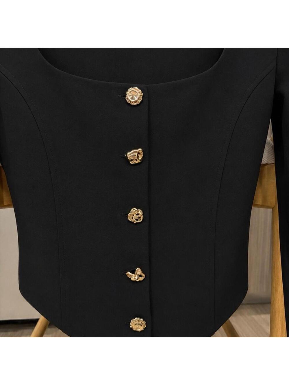 Good American - Button Corset Top in Black. - Picture 3 of 5